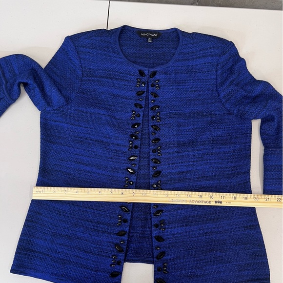 Ming Wang Cobalt Blue Beaded Ruffle Sleeve Blazer Jacket Size Small - Picture 8 of 9